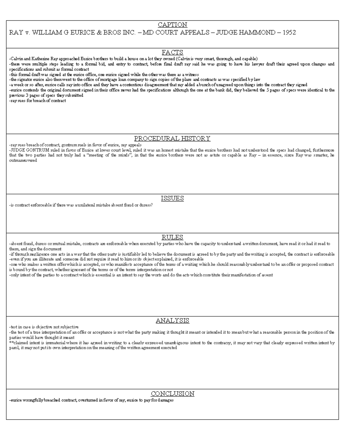 Ray v eurice contracts - CAPTION RAY v. WILLIAM G EURICE & BROS INC ...