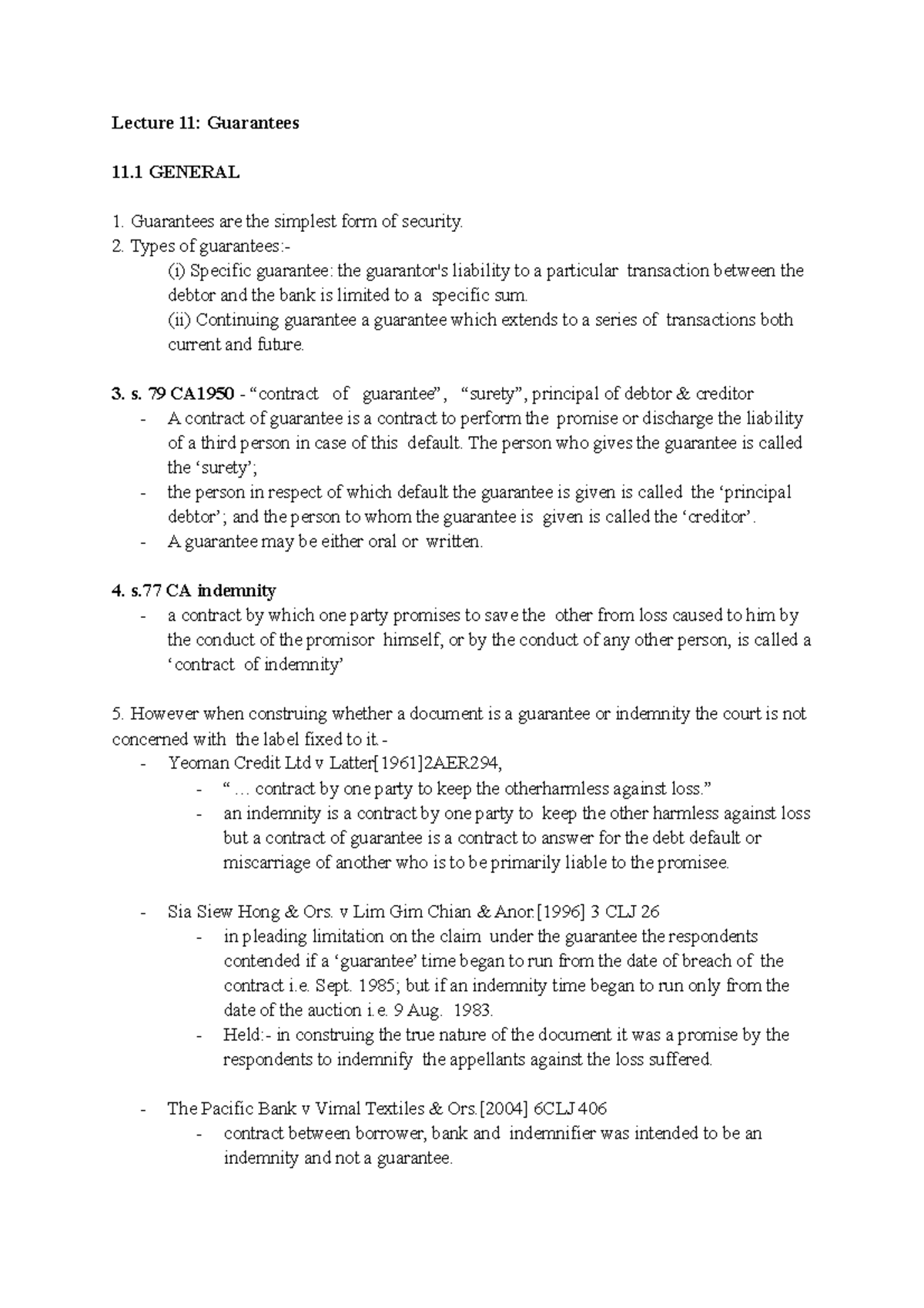 Lecture 11 guarantee law of banking Lecture 11 Guarantees 11 GENERAL