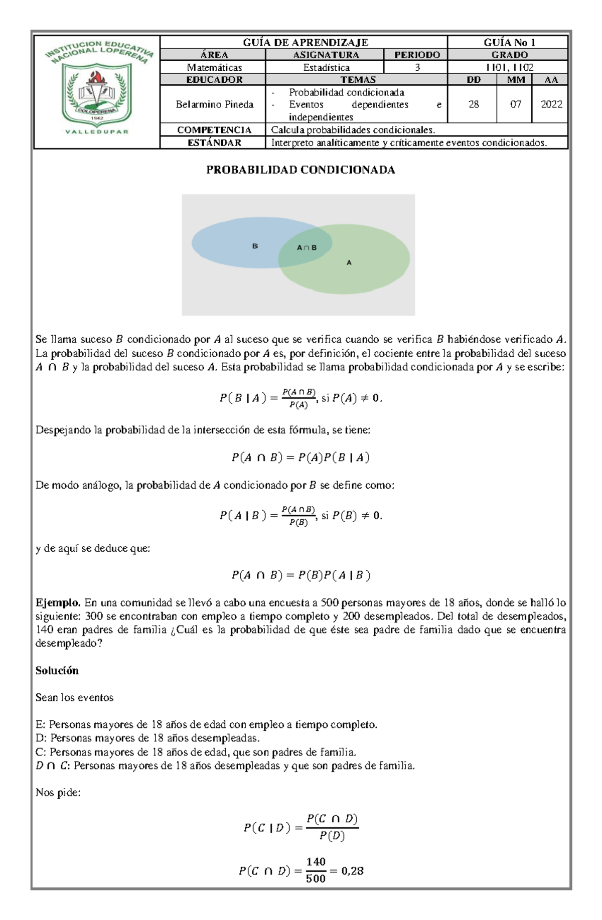 Estadística Guía De Aprendizaje 6 - GUÍA DE APRENDIZAJE GUÍA No 1 ÁREA ...