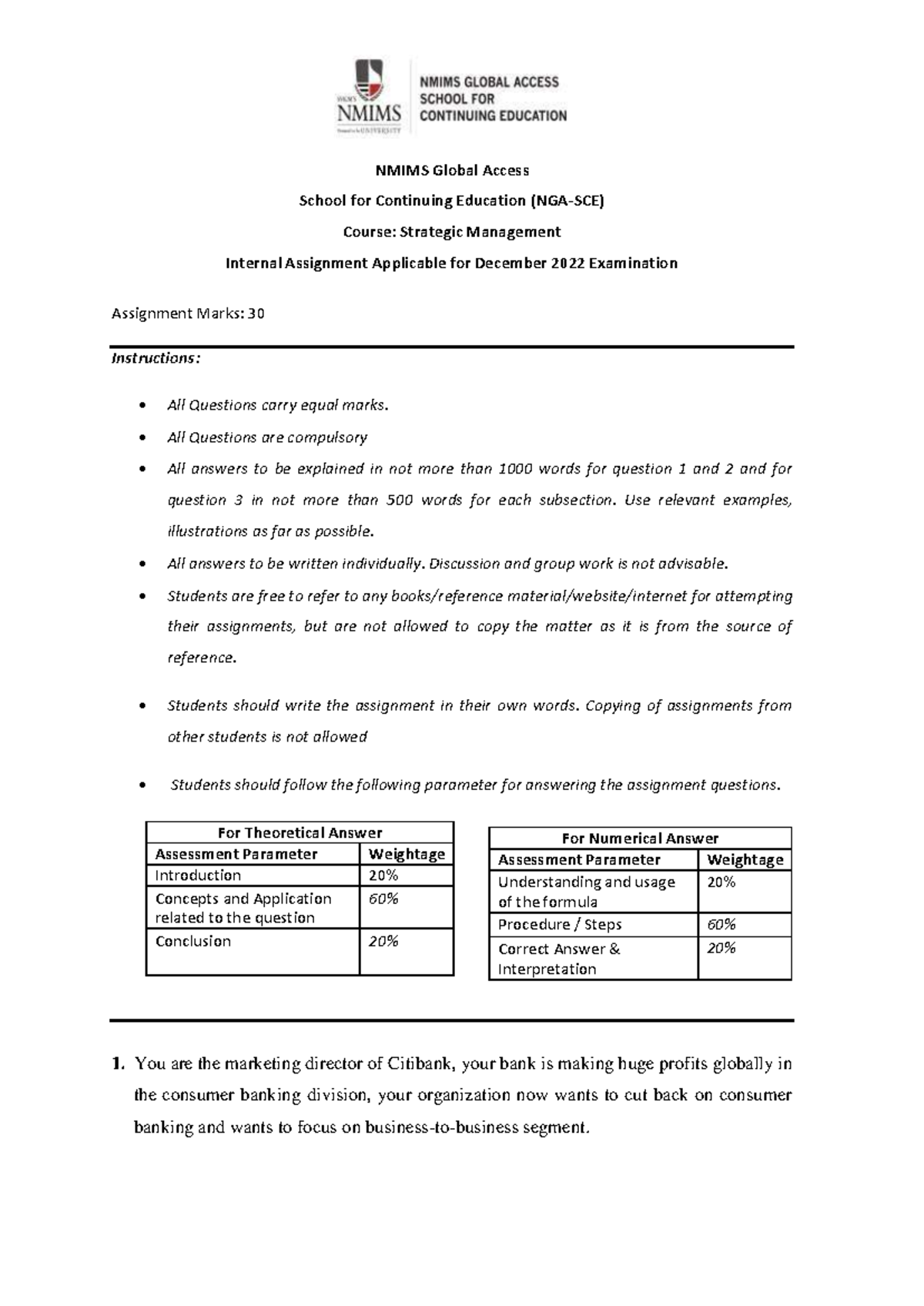 Strategic Management - Assignment Dec 2022 updated Qk Cr1rrl RD - NMIMS ...
