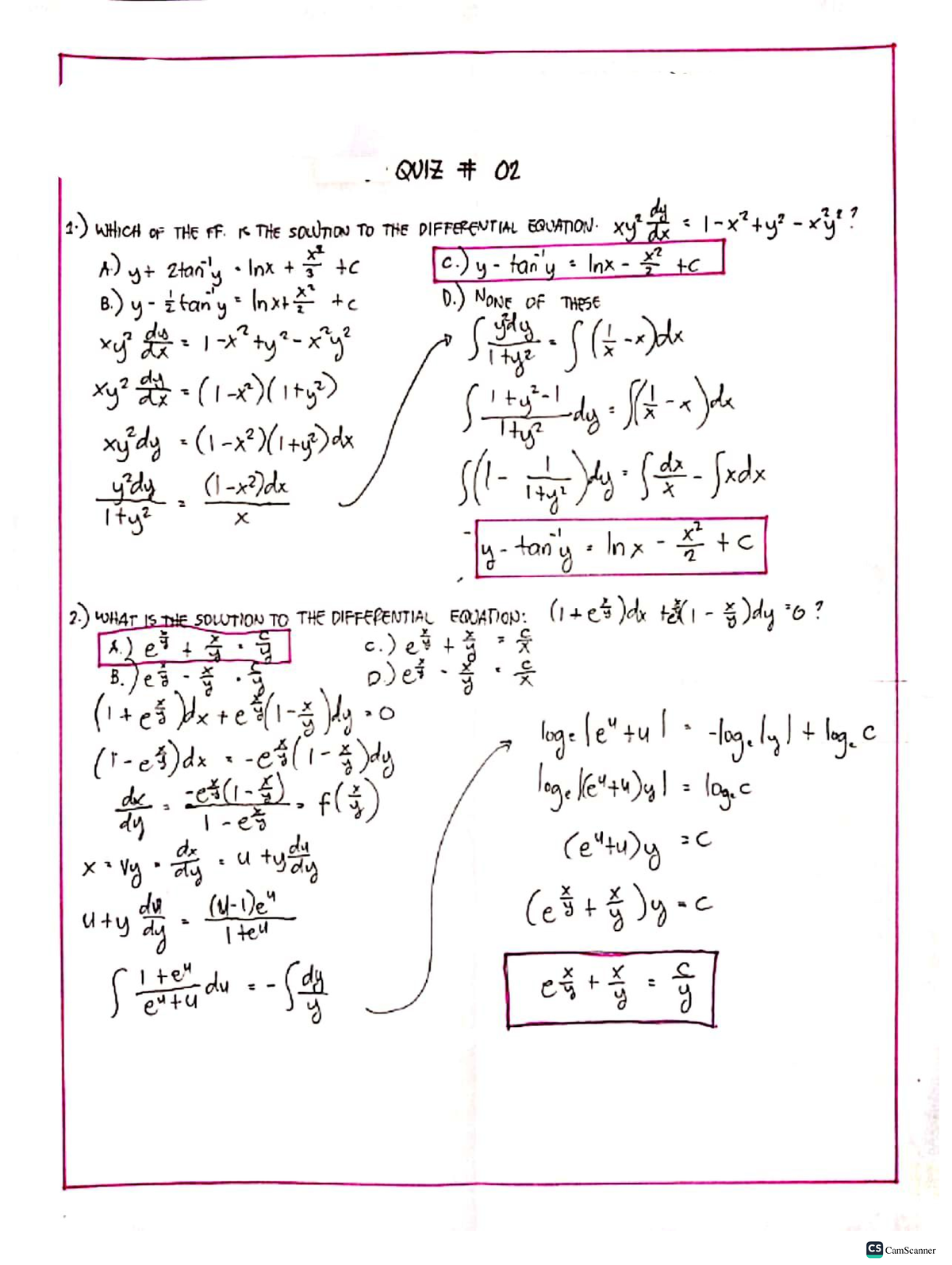 Differential Equations Quiz 2 Mechanical Engineering CamScanner CamScanner Studocu