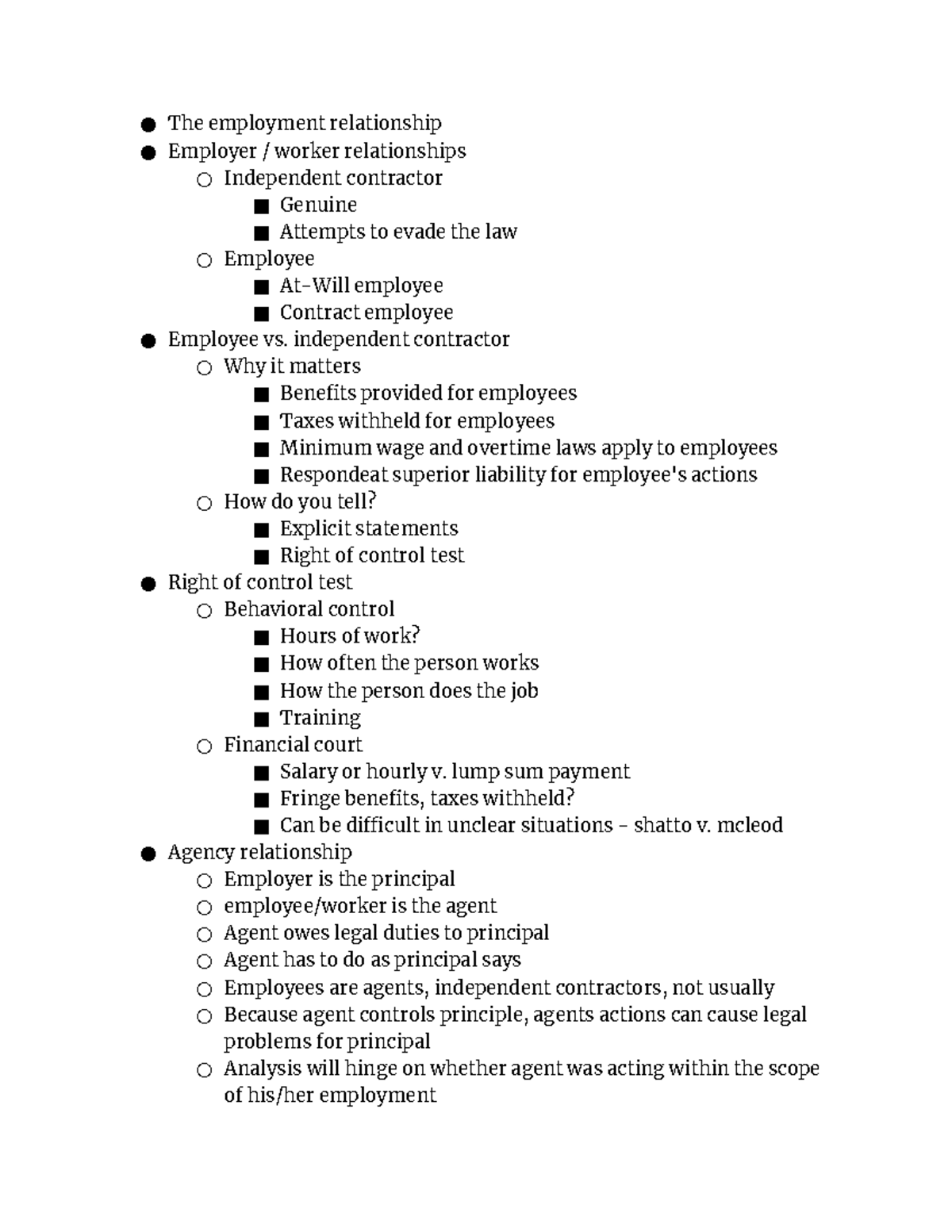 Module 13 - Andrew H - The employment relationship Employer / worker ...