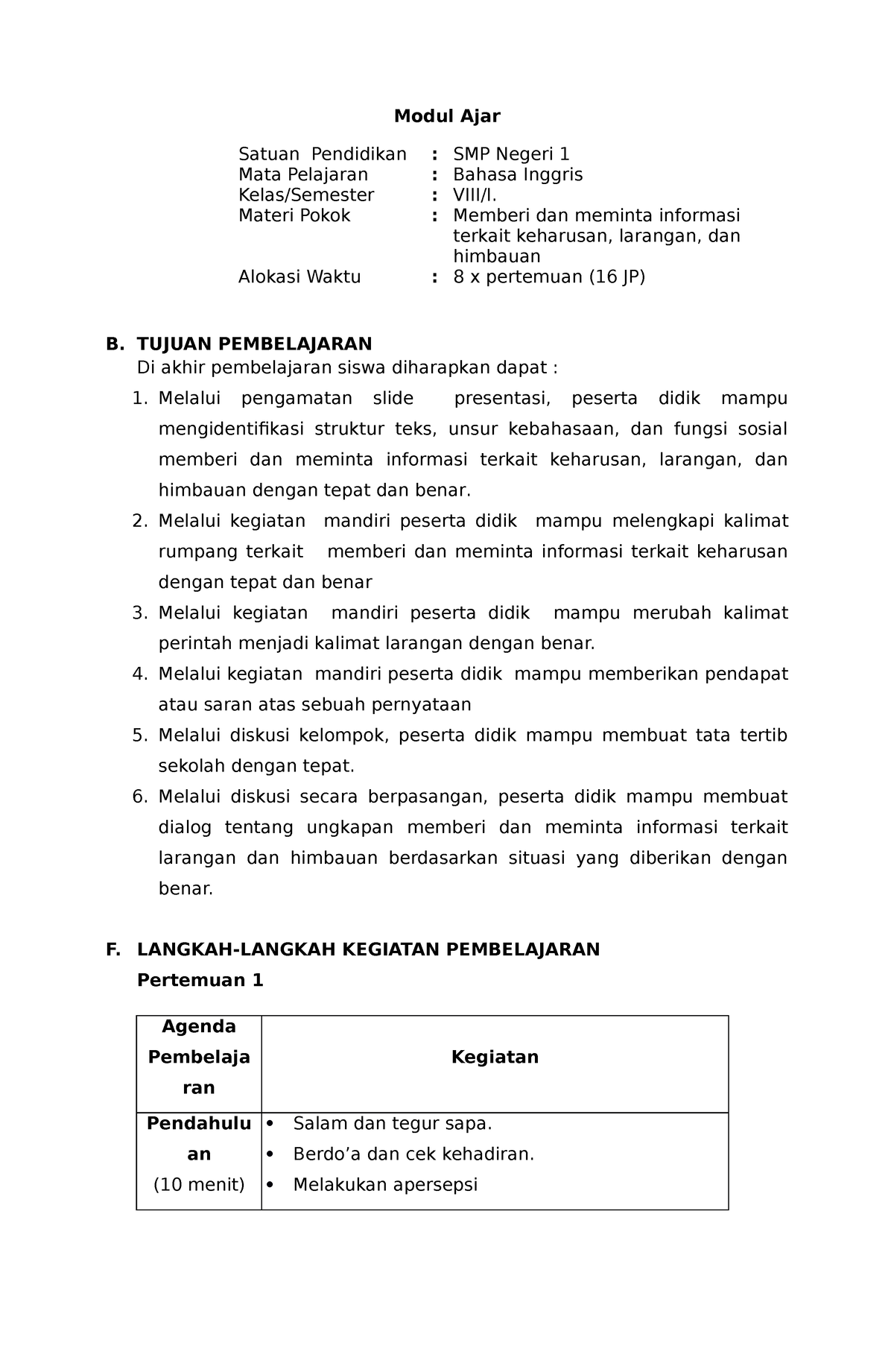 Tutorial Work Teaching Module 1 - Modul Ajar Satuan Pendidikan : SMP ...