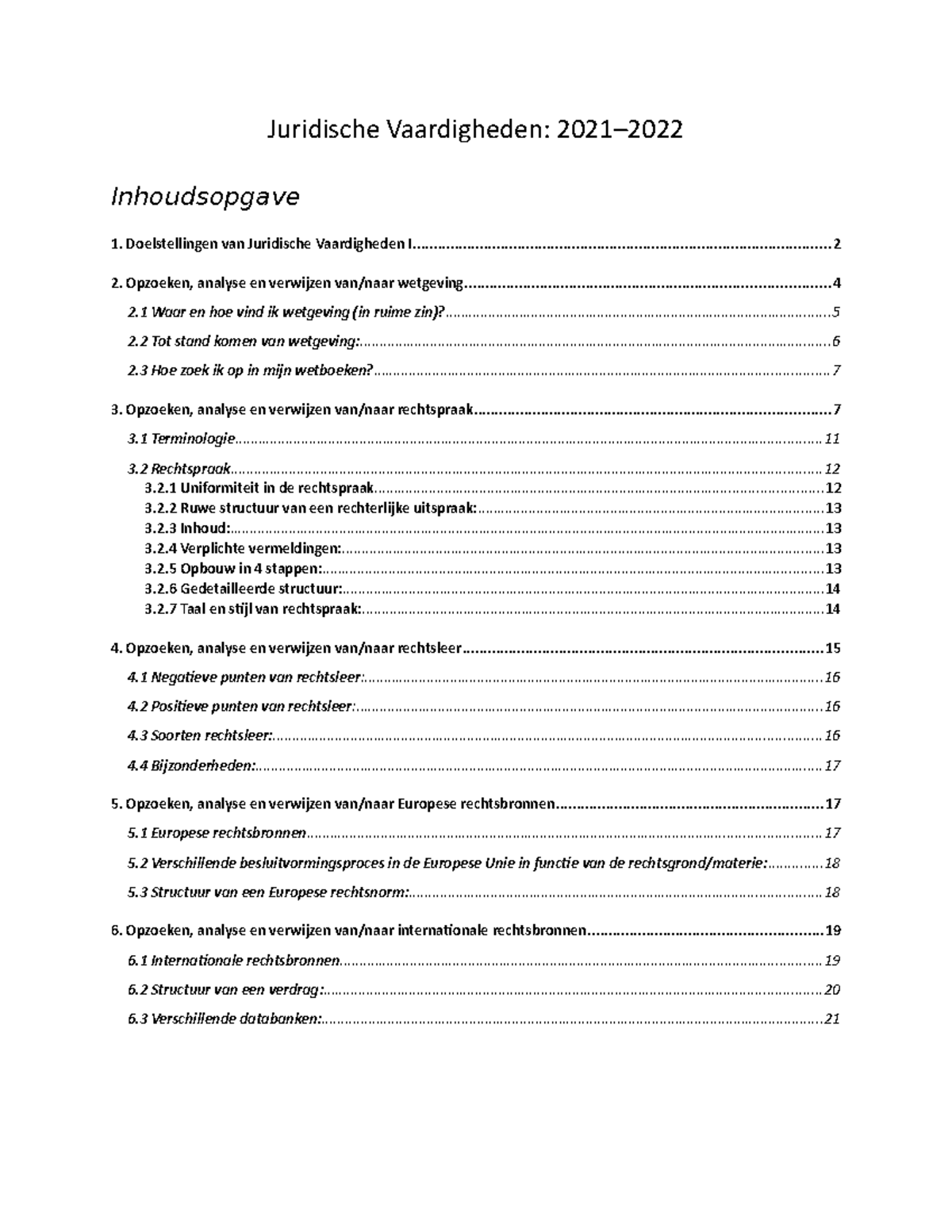 Juridische Vaardigheden Cursus Samenvatting - Inhoudsopgave ...