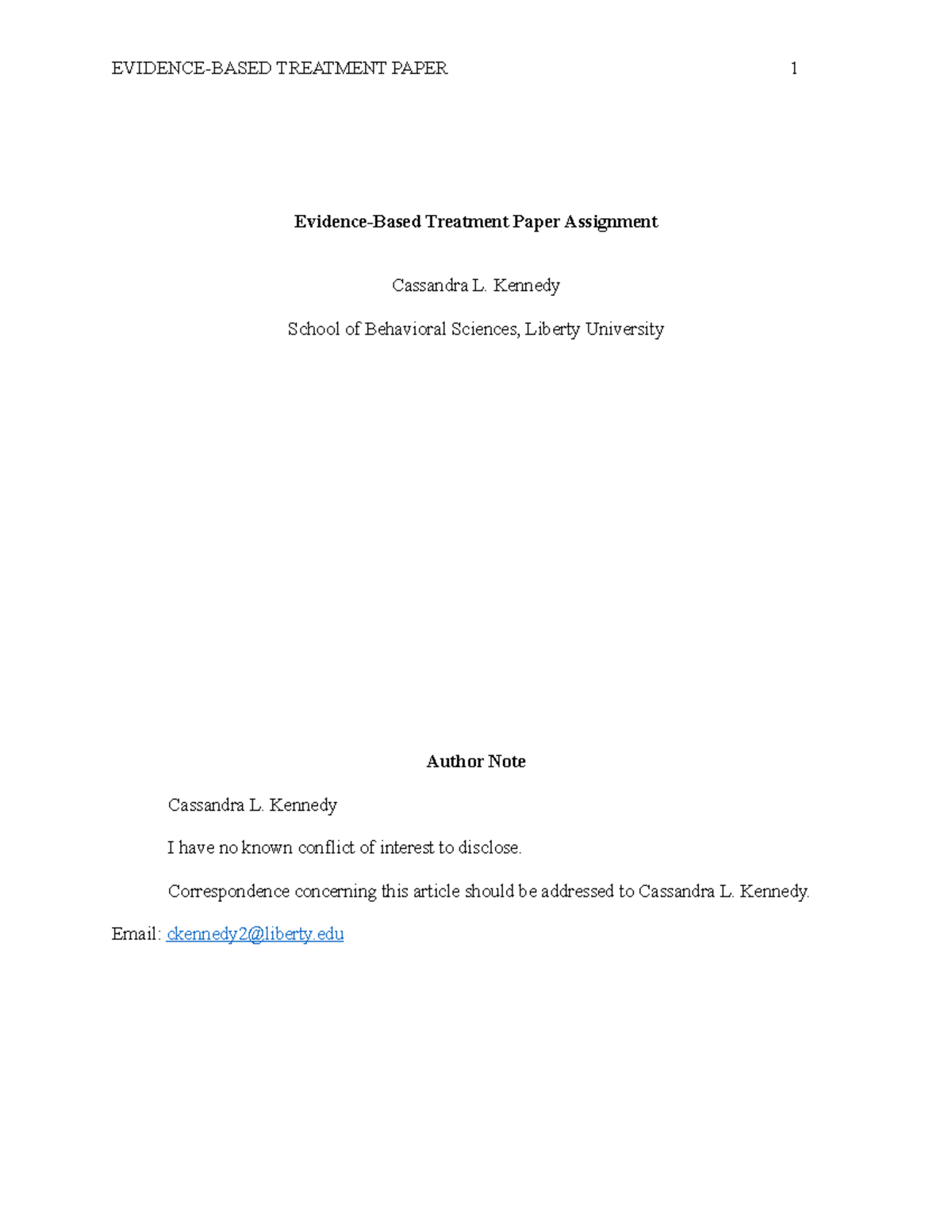 Evidence-Based Treatment Paper Assignment - Evidence-Based Treatment ...