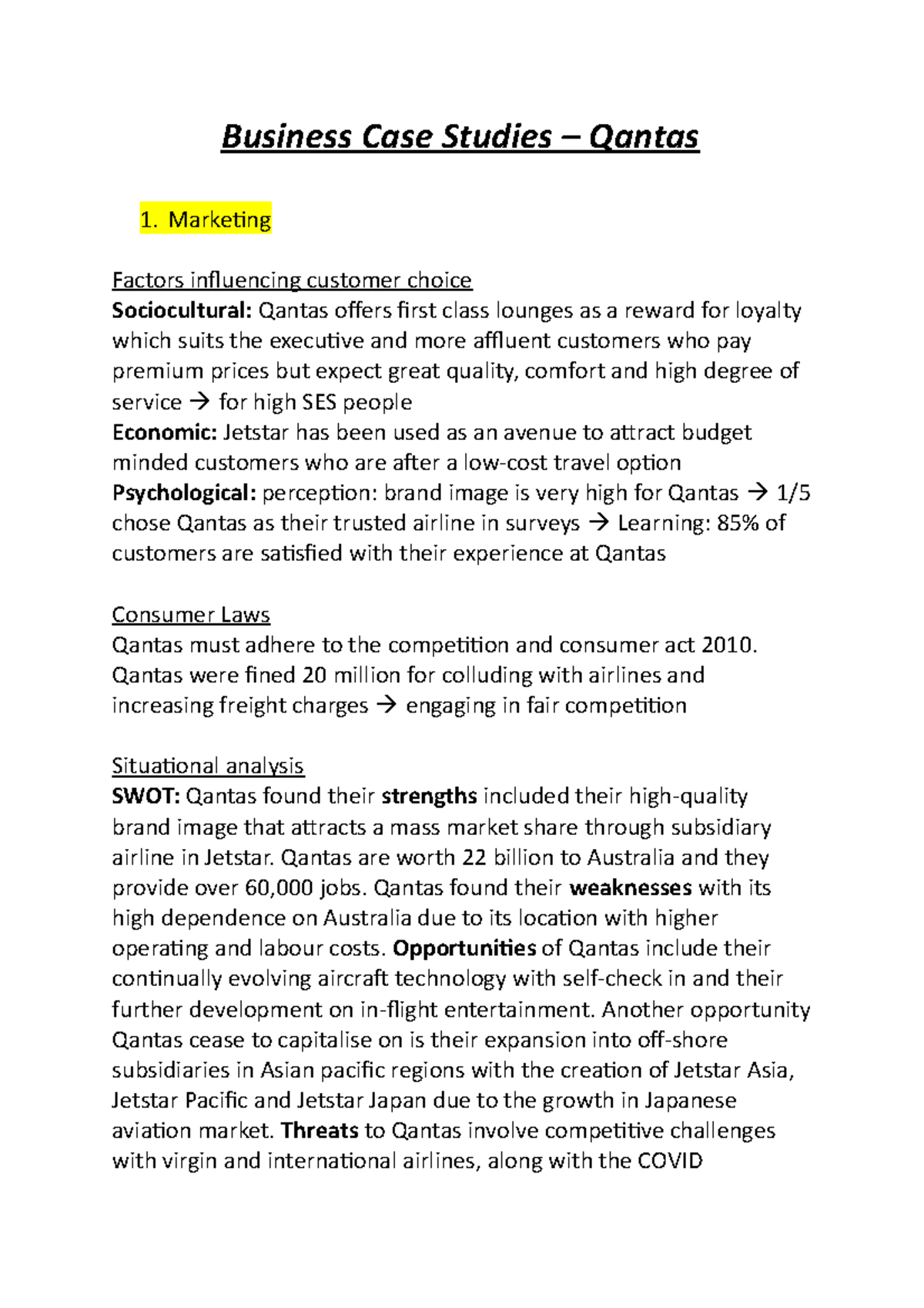 Business Case Studies Qantas Business Case Studies Qantas Marketing Factors influencing