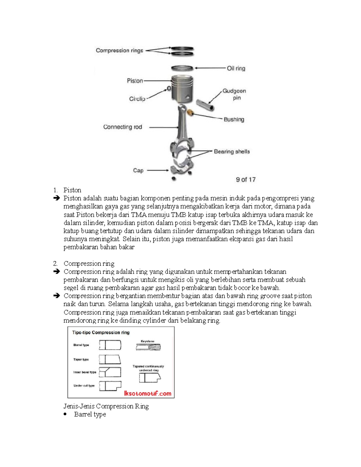 Bongkar mesin(revisi) 1. Piston Piston adalah suatu bagian komponen