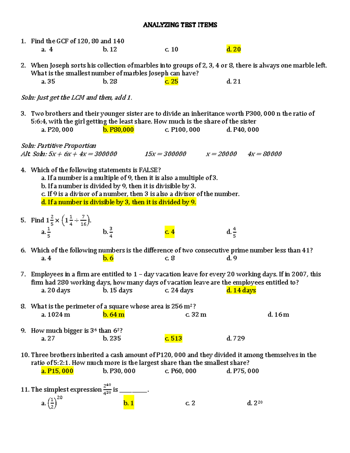 Pdfcoffee.com math-reviewer-let-pdf-free - ANALYZING TEST ITEMS Find ...