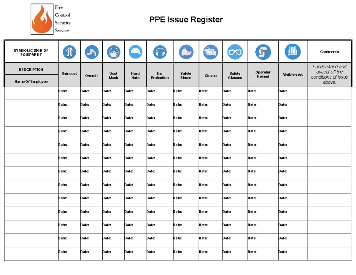 PPE Issue Register 1 - Assignment for safety at a factory. - SYMBOLIC ...