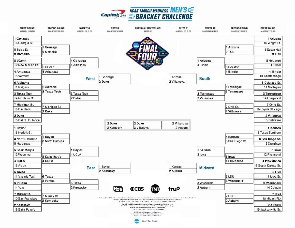 MM Bracket - nba - West East South Midwest 1 Gonzaga 16 Georgia St. 8 ...