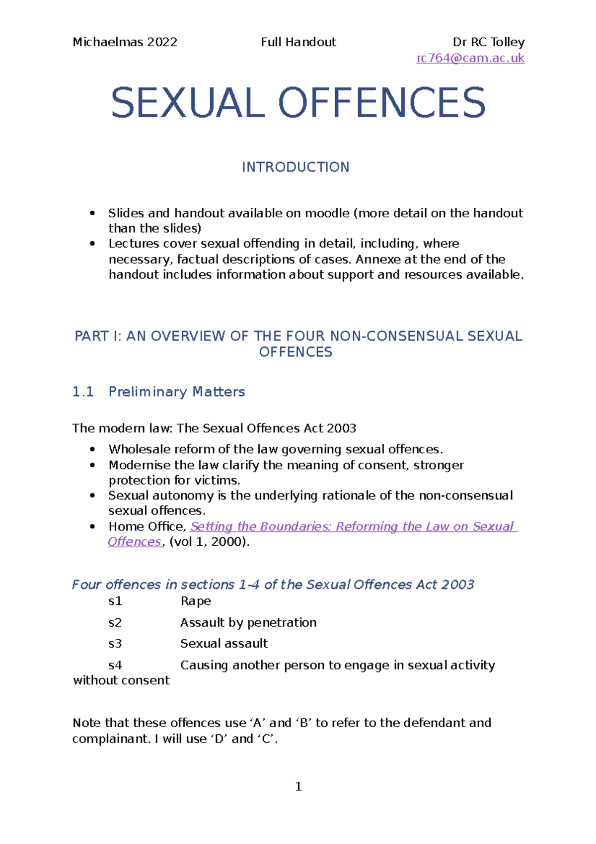 Rct Sexual Offences Full Lecture Handout 2022 23 3 Hrs Rc764 Cam Ac Sexual Offences