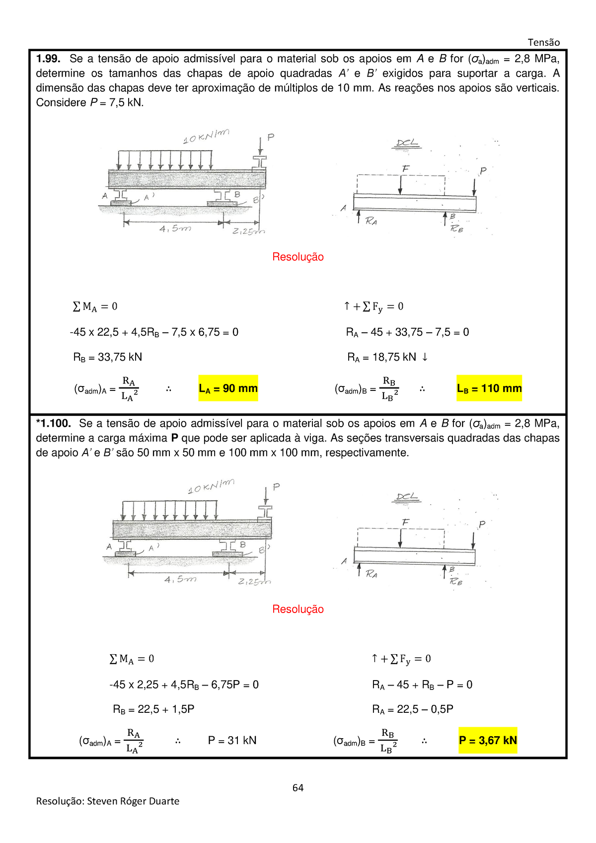 Solucionário Resistência dos Materiais Tensão Resolução Steven Róger Duarte Se a tensão