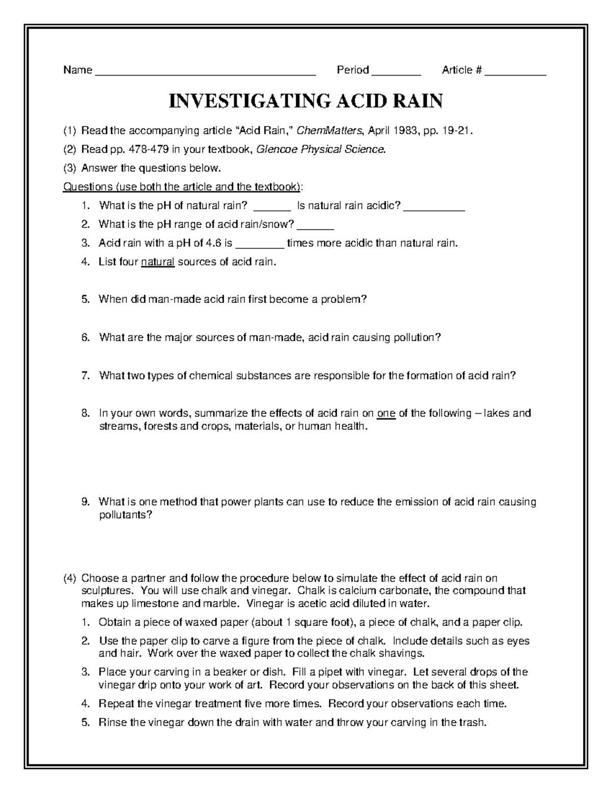 Acid Rain Article - Name ____________________________________ Period ...