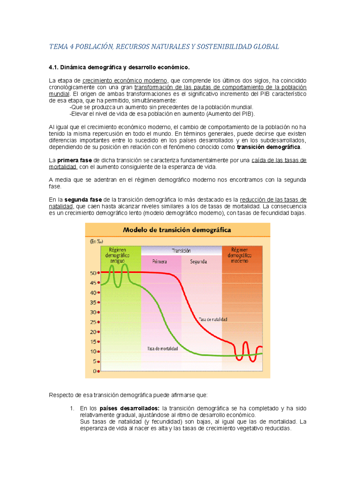 TEMA 4 de Economia Mundial - TEMA 4 POBLACIÓN, RECURSOS NATURALES Y  SOSTENIBILIDAD GLOBAL 4. - Studocu