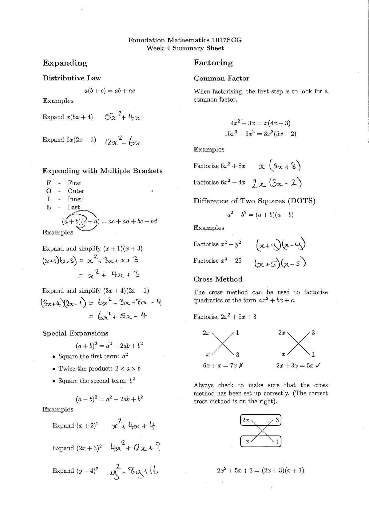 Week 4 Summary Sheet - Solutions - 1017SCG - Studocu