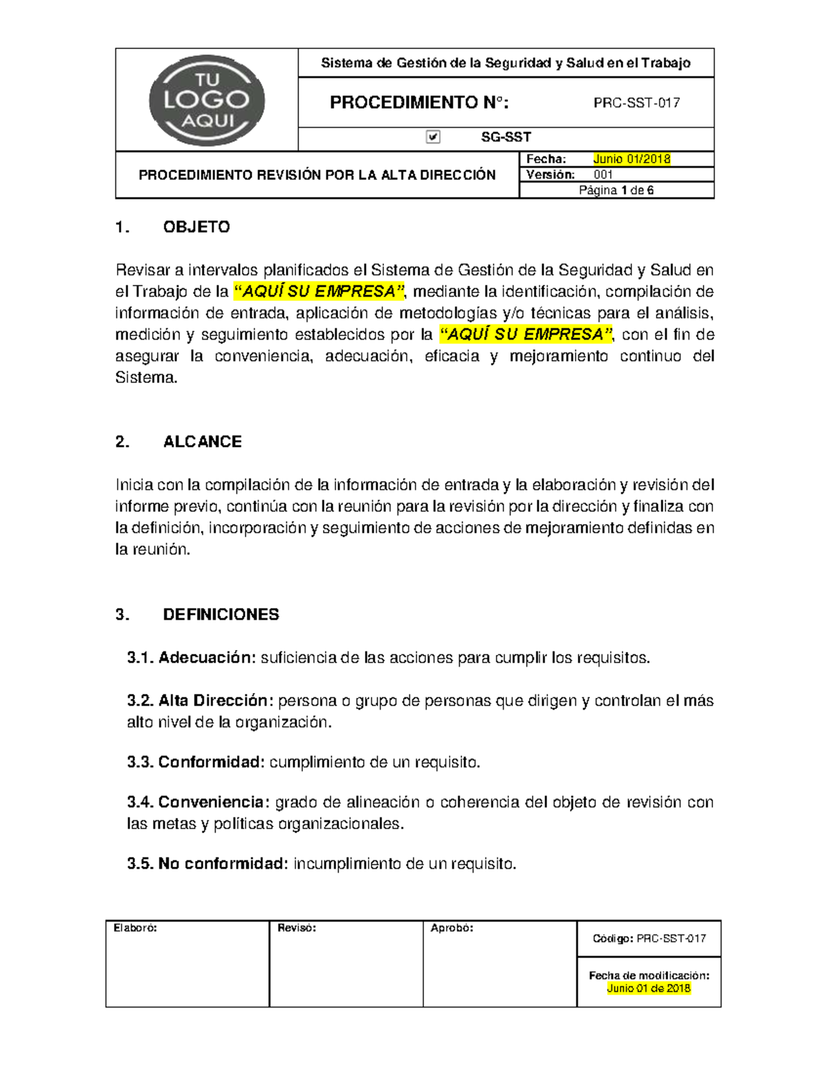 PRC-SST-017 Procedimiento Revisión por la Alta Dirección ...