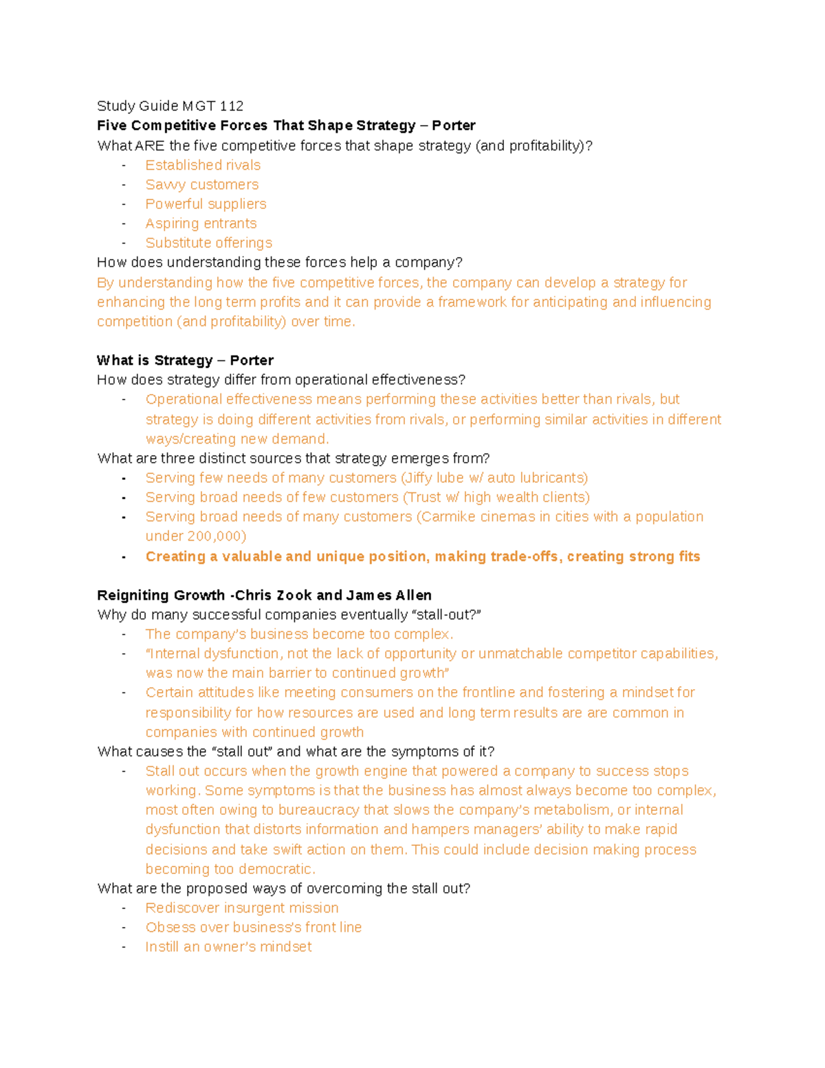 Mgt112 midterm - Study Guide MGT 112 Five Competitive Forces That Shape ...