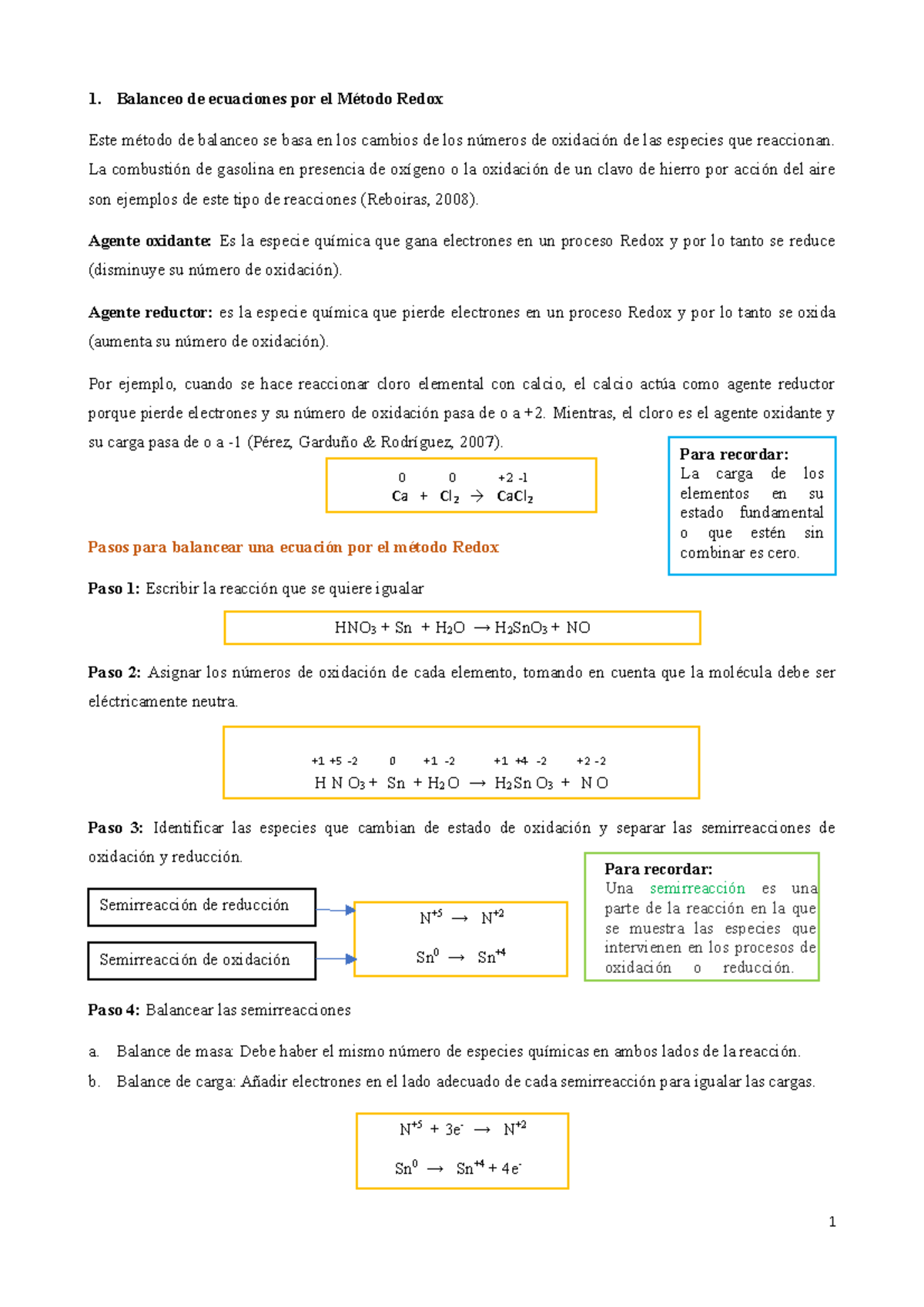 Reacciones Redox - 1. Balanceo De Ecuaciones Por El Método Redox Este ...