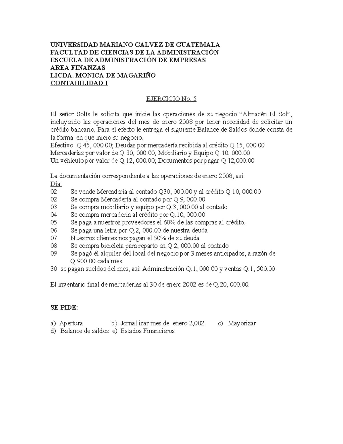 Scribd Ejercicio De Contabilidad 1 Universidad Mariano Galvez De