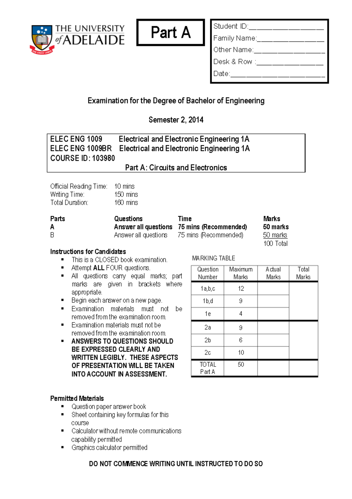 Sample/practice Exam 2014, Questions - Part A - d Examination for the ...