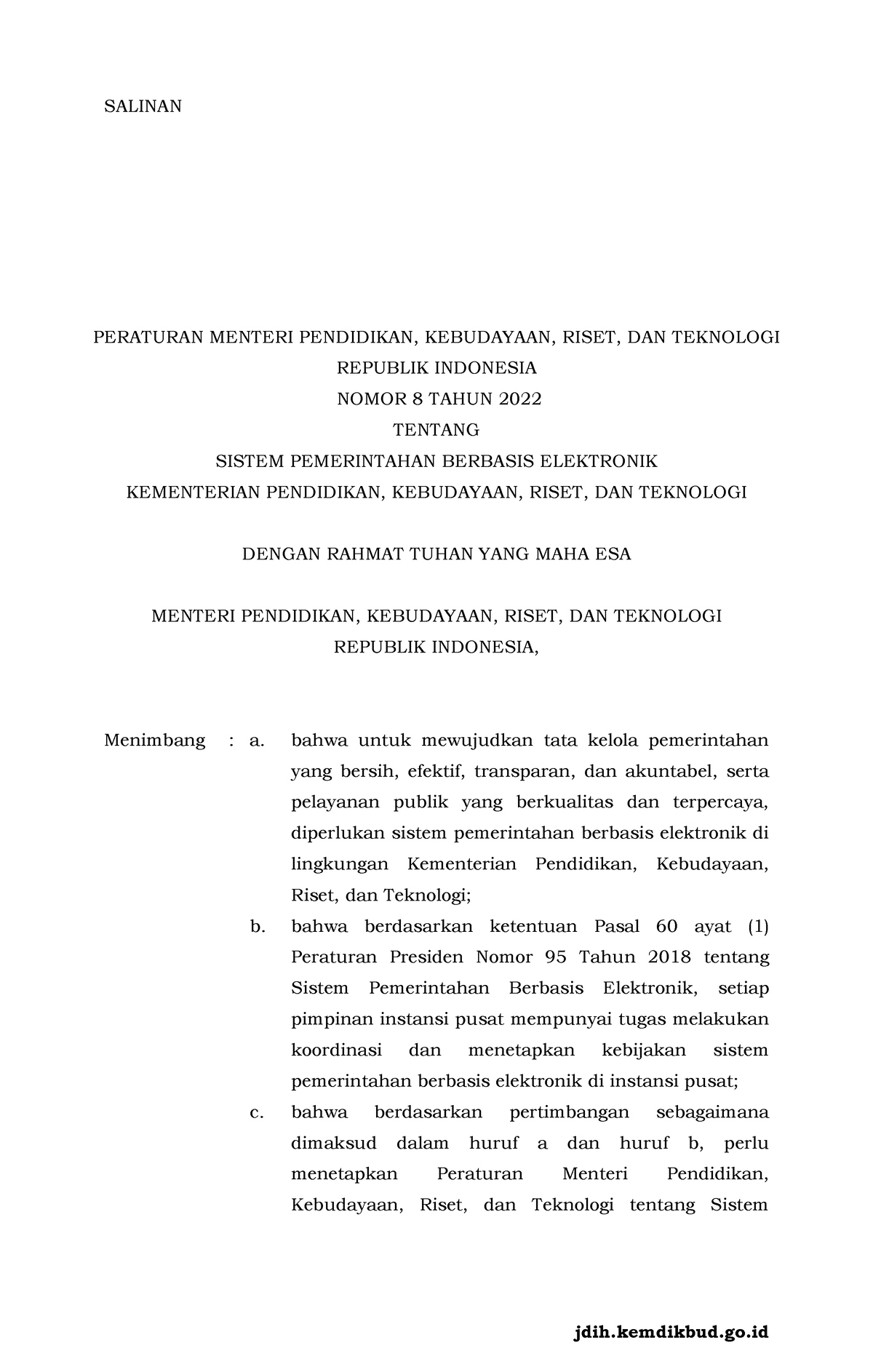 Permendikbudristek - SALINAN RANCANGAN PERATURAN MENTERI PENDIDIKAN ...