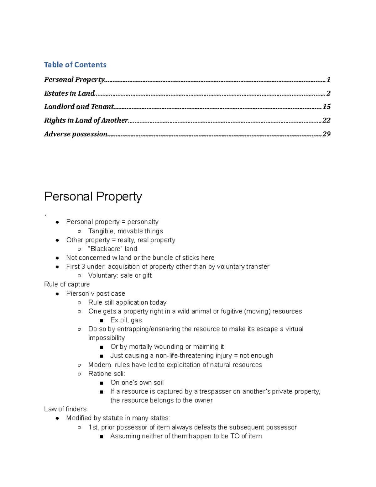 Property Barbri Notes Table of Contents Personal Studocu