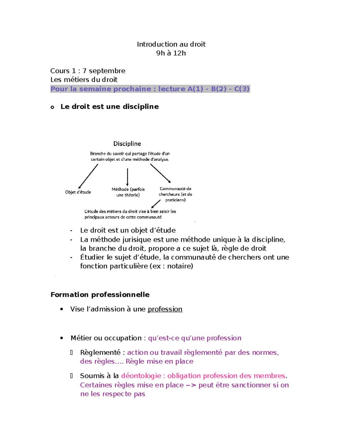Introduction - Notes de cours - Introduction au droit 9h à 12h Cours 1 ...