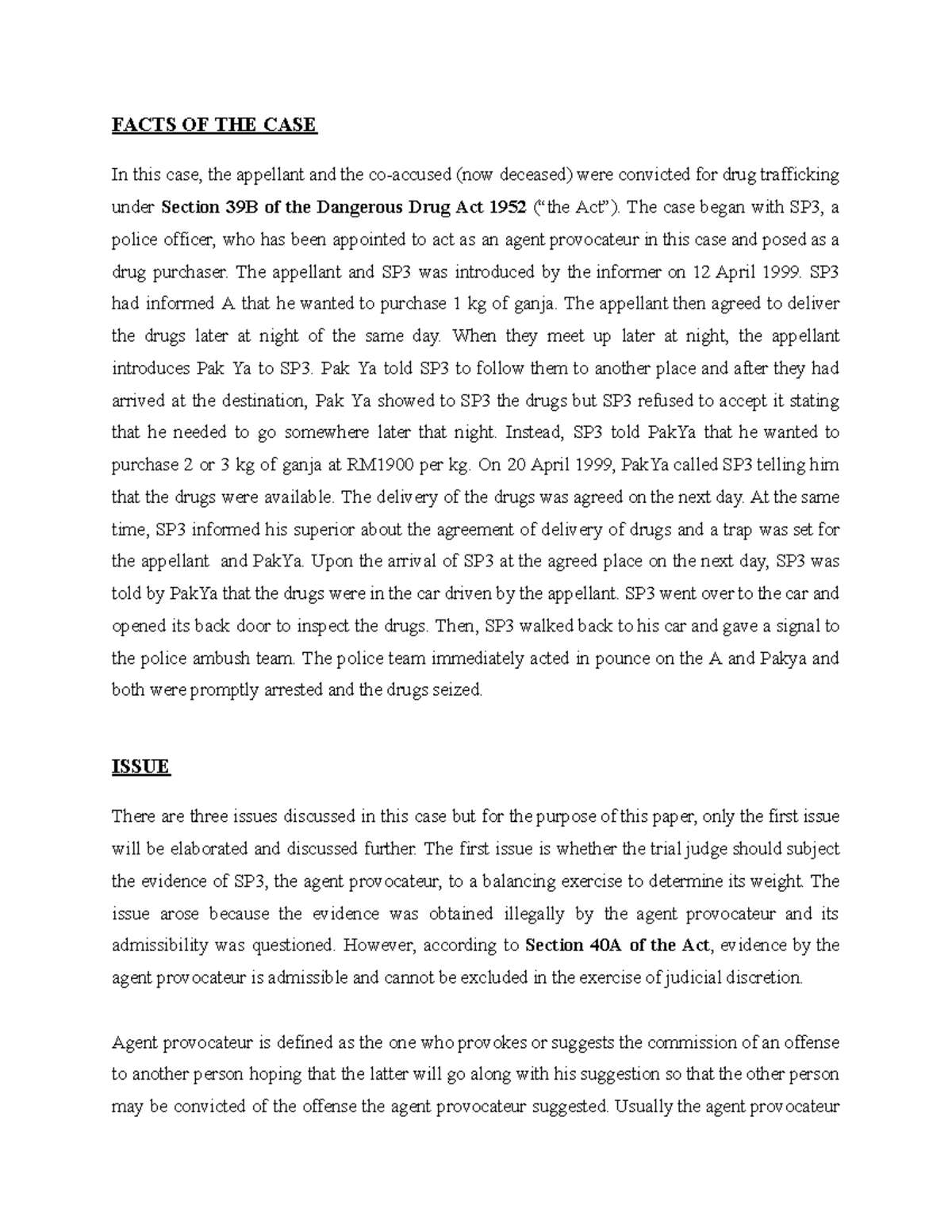 Evidence-2 - evidence note - FACTS OF THE CASE In this case, the ...