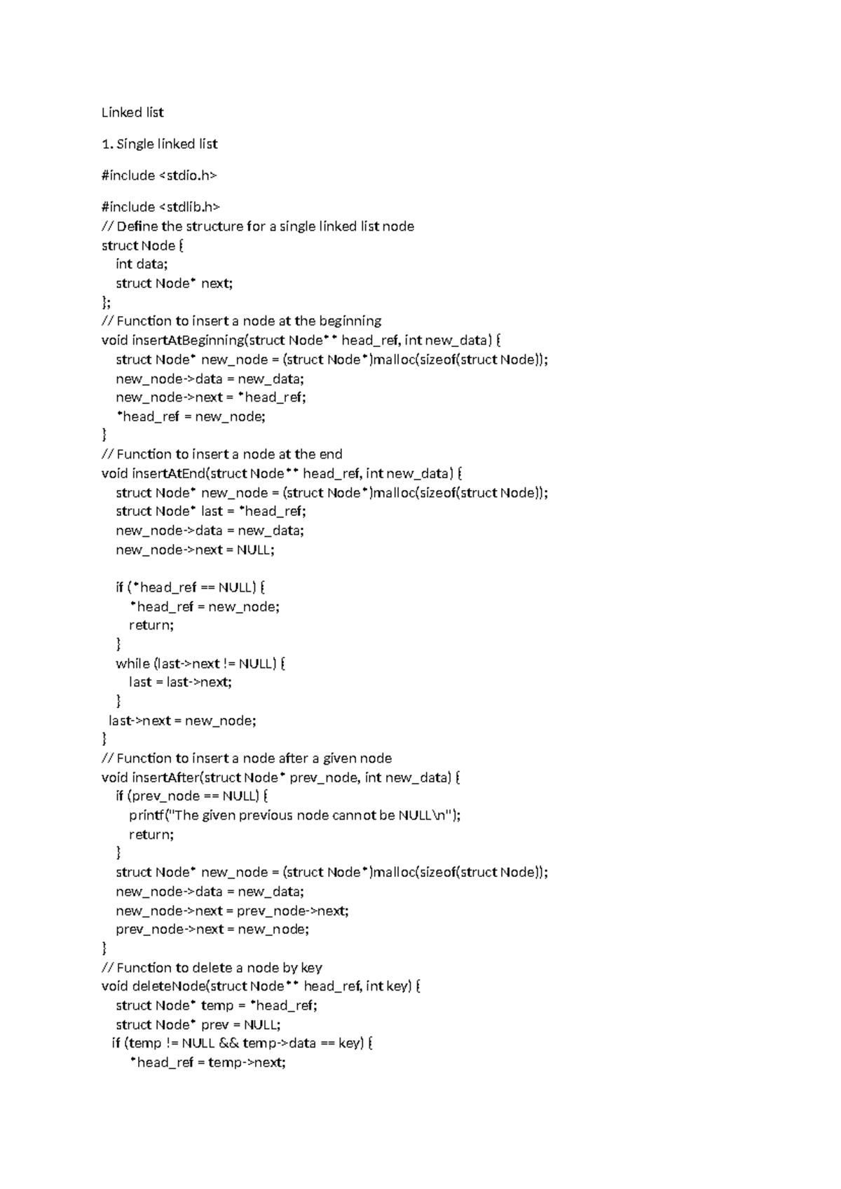 Linked list - important - Linked list Single linked list #include # ...