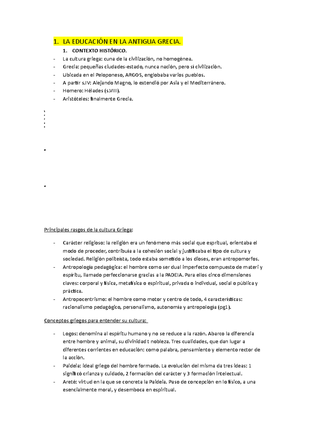 TEMA 1. Resumen Historia de la Educación 1 curso - 1. LA EDUCACIÓN EN ...