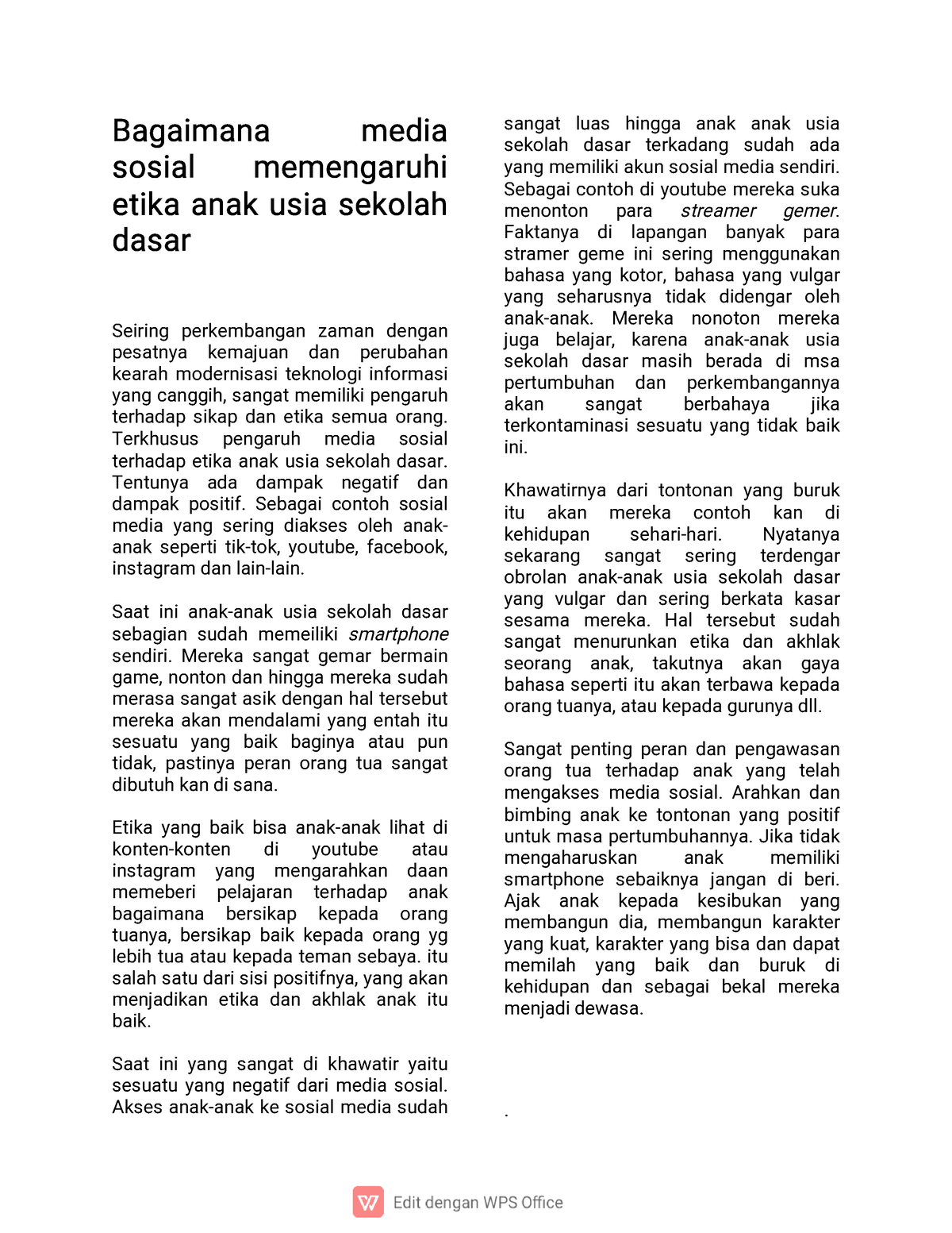 Bagaimana Media Sosial Memengaruhi Etika Anak Usia Sekolah Dasar ...