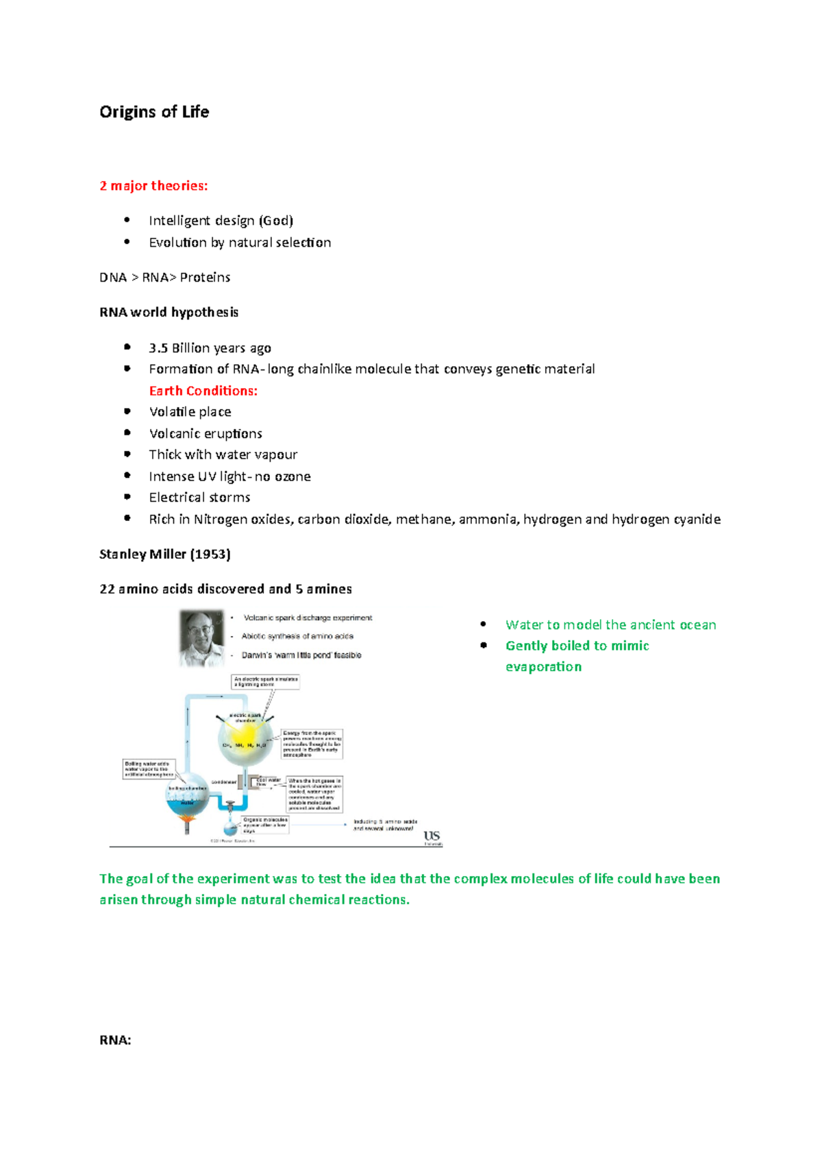 Origins of life - Lecture notes 1 - Origins of Life 2 major theories ...