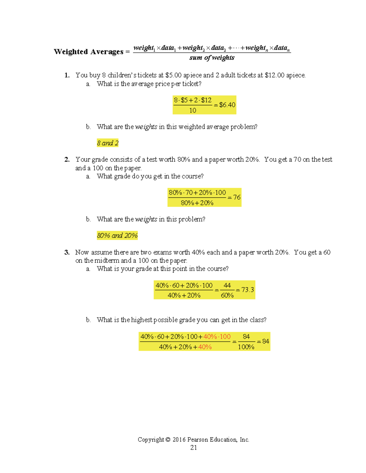 Ch2b Weighted Avg Data Worksheet Copyright © 2016 Pearson Education Inc 21 Weighted Averages 3703