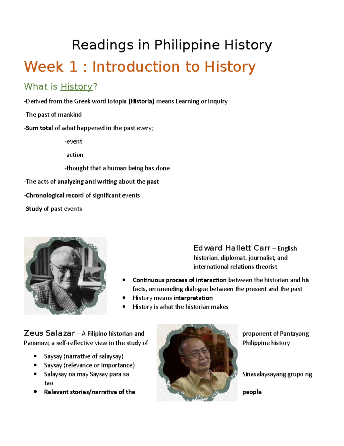 RPH (Notes) - Readings in Philippine History Week 1 : Introduction to ...