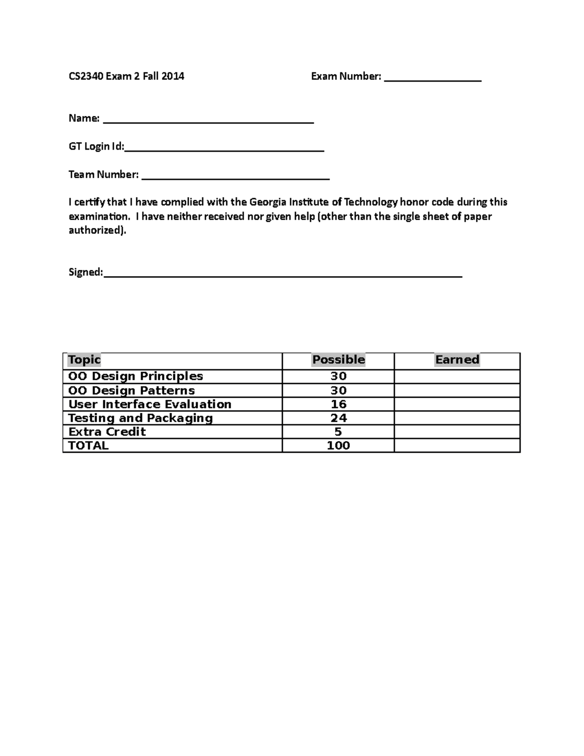 Exam 2 CS2340 Spring 2014 Marked Up - CS2340 Exam 2 Fall 2014 Exam ...
