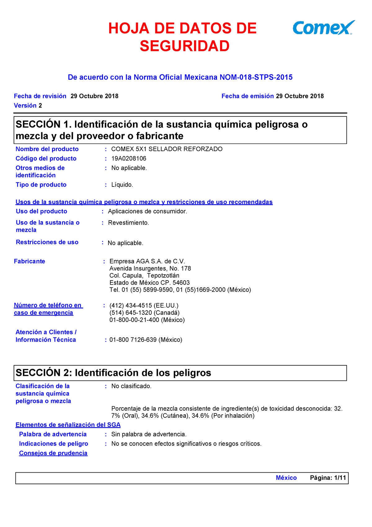 HS Comex 5X1 Sellador Reforzado - COMEX 5X1 SELLADOR REFORZADO No  aplicable. Líquido. Nombre del - Studocu