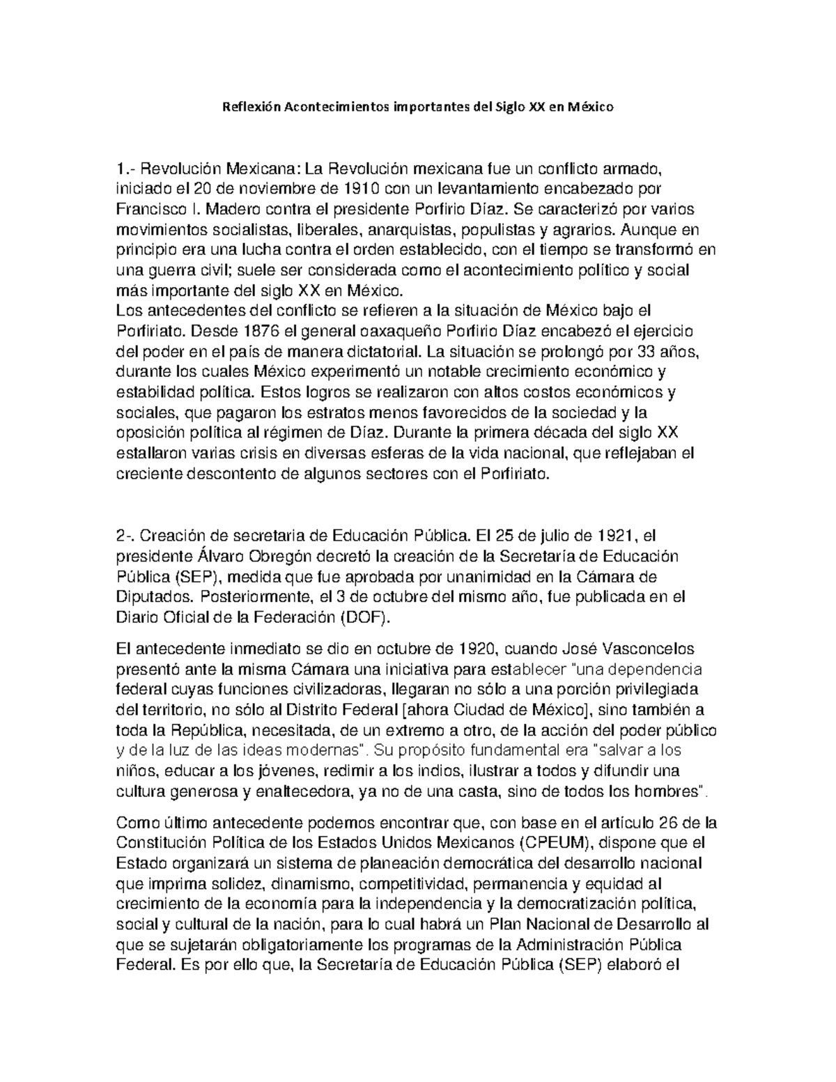 Acontecimientos Mas Importantes Del Sigo Xx En Mexico Reflexión 3060