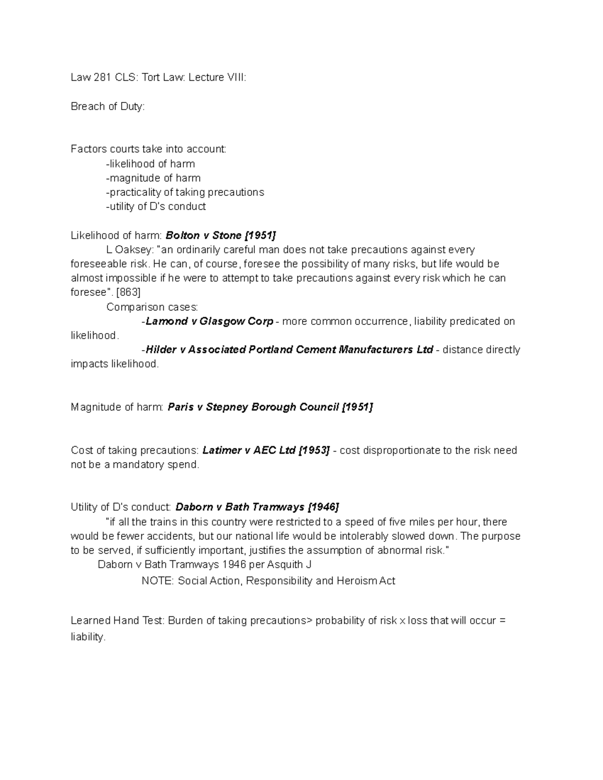 lecture-8-breach-of-duty-law-281-cls-tort-law-lecture-viii