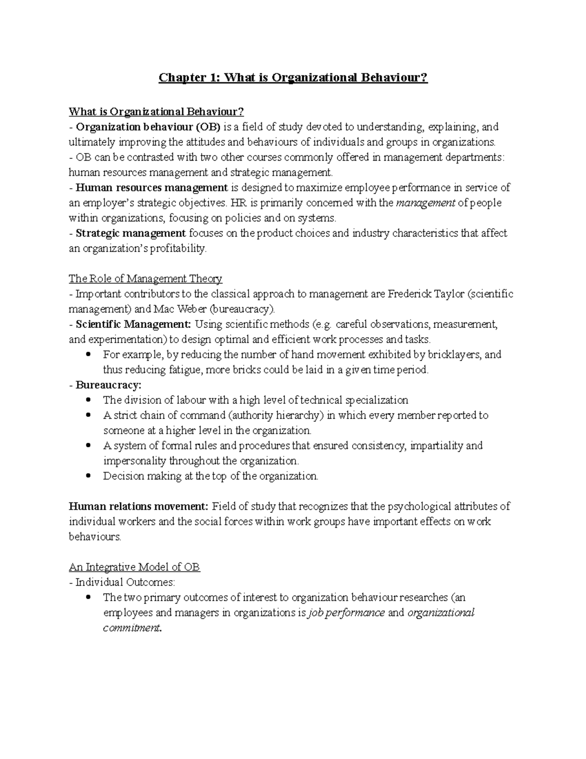 Adms 2400 chapter 1 notes - Chapter 1: What is Organizational Behaviour ...