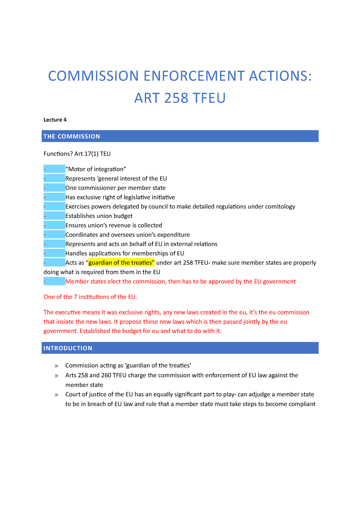 Commission enforcement action art 258 TFEU COMMISSION ENFORCEMENT