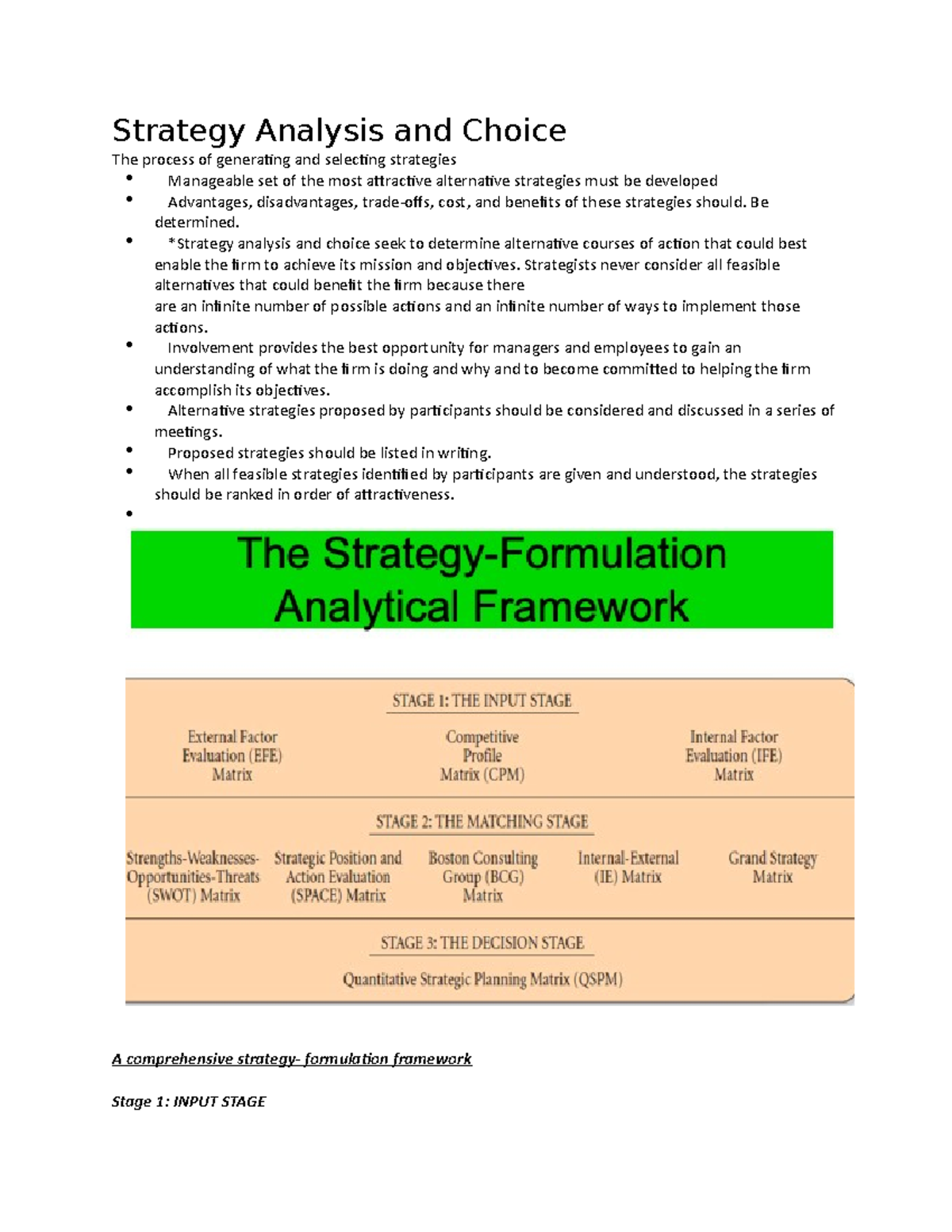 Strategic Management CH 6-10 - Strategy Analysis and Choice The process ...