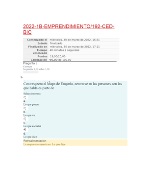 Prueba 1 Emprendimiento - 2022 - 1B-EMPRENDIMIENTO/192-CED- BIC ...