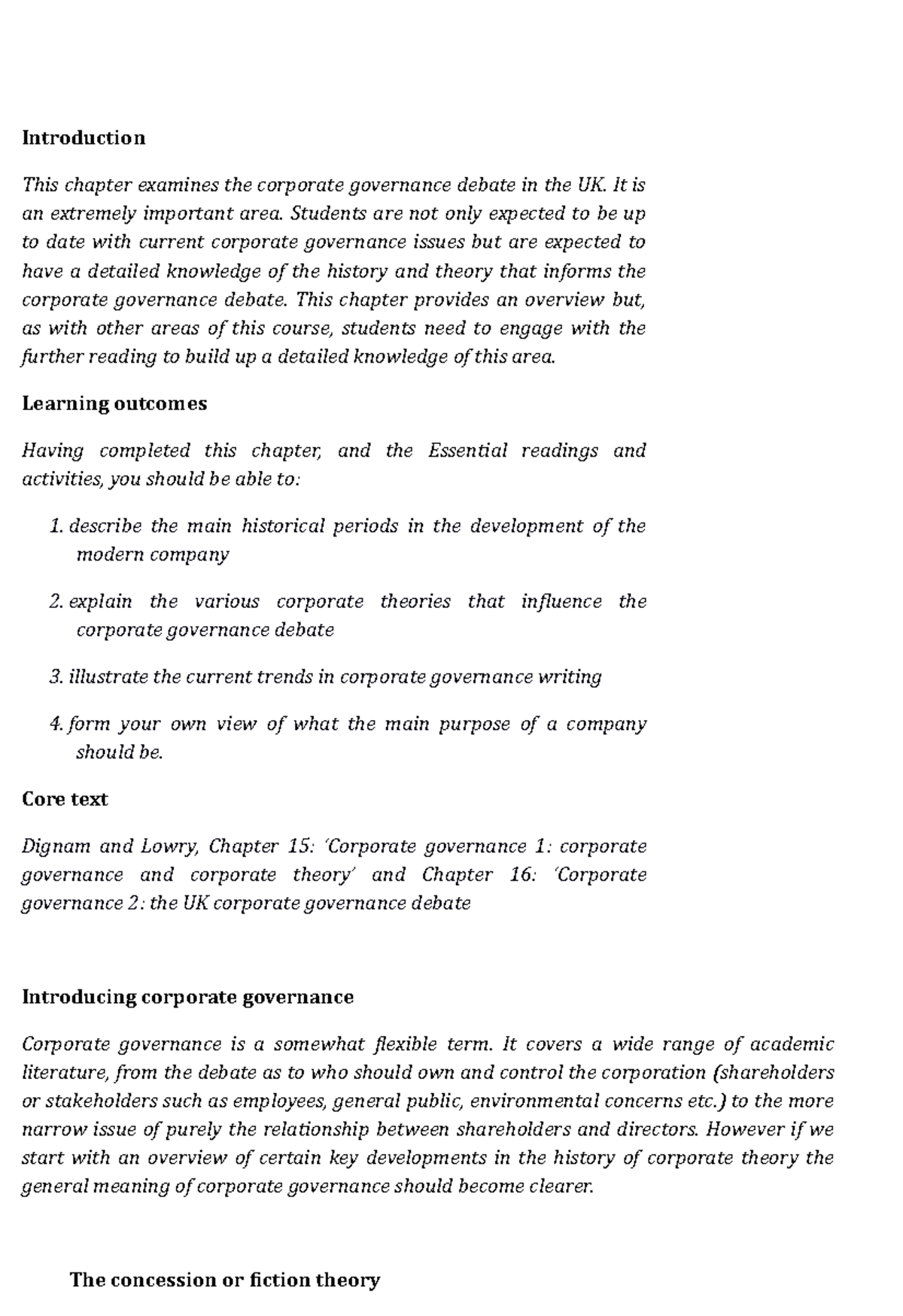 Corporate Governance - Lecture Notes 1 - Introduction This Chapter ...