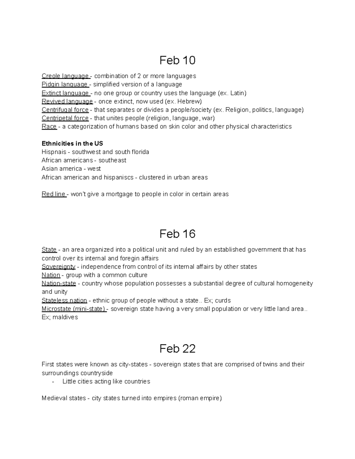 All unit 5 class notes - info - Feb 10 Creole language - combination of ...
