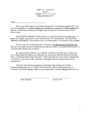 Quiz 6 - Practice for Calculus 1 Final exam. - 1 Math 1151 – Calculus I ...