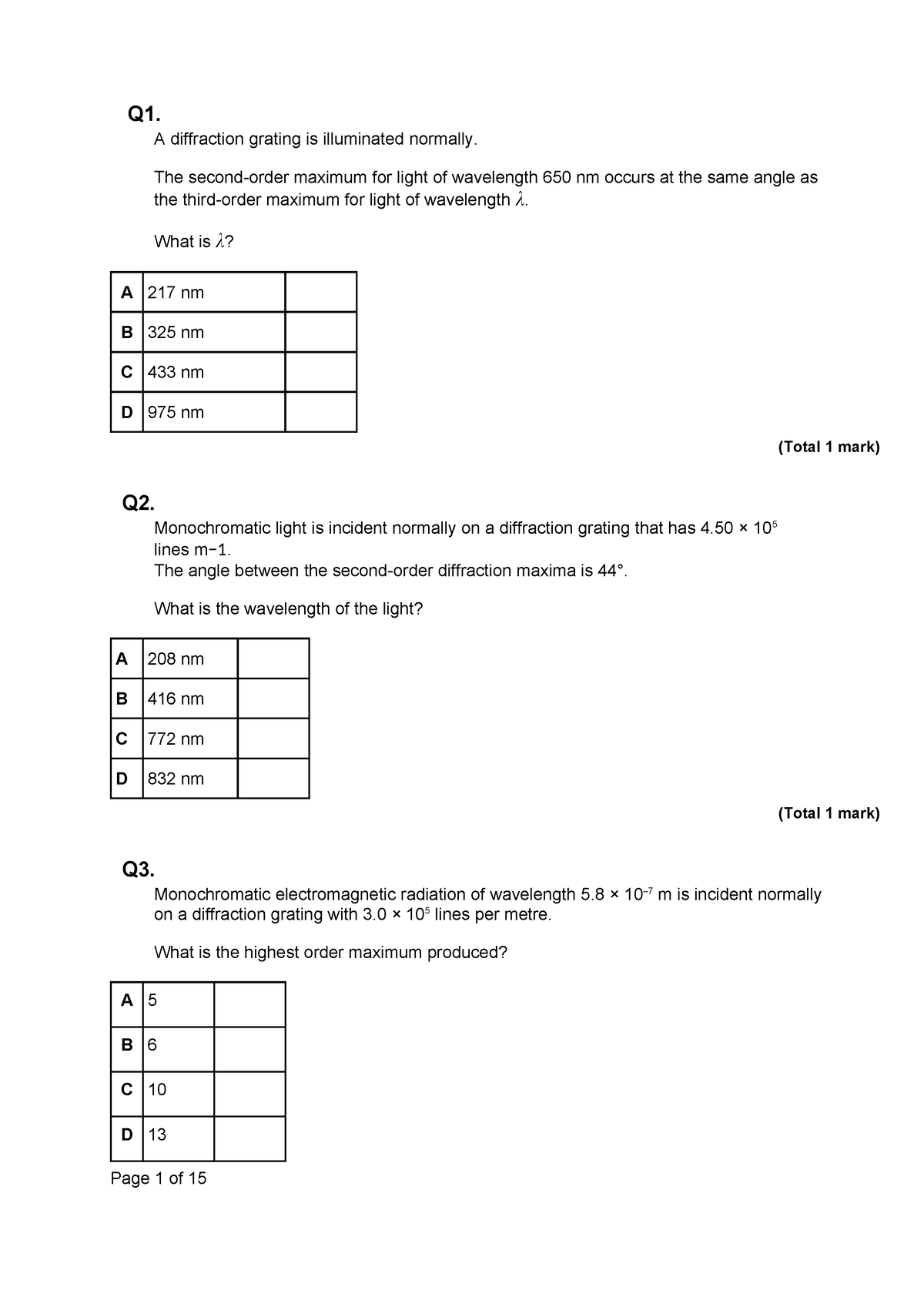 Diffraction grating + Youngs double slit questions - Q1. A diffraction ...