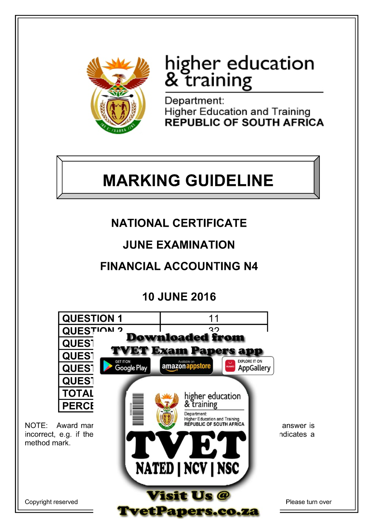 N4 Financial Accounting June 2016 Memorandum NATIONAL CERTIFICATE