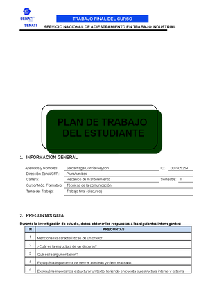 Trabajo Final 1 de T.C - PLAN DE TRABAJO DEL ESTUDIANTE SERVICIO ...