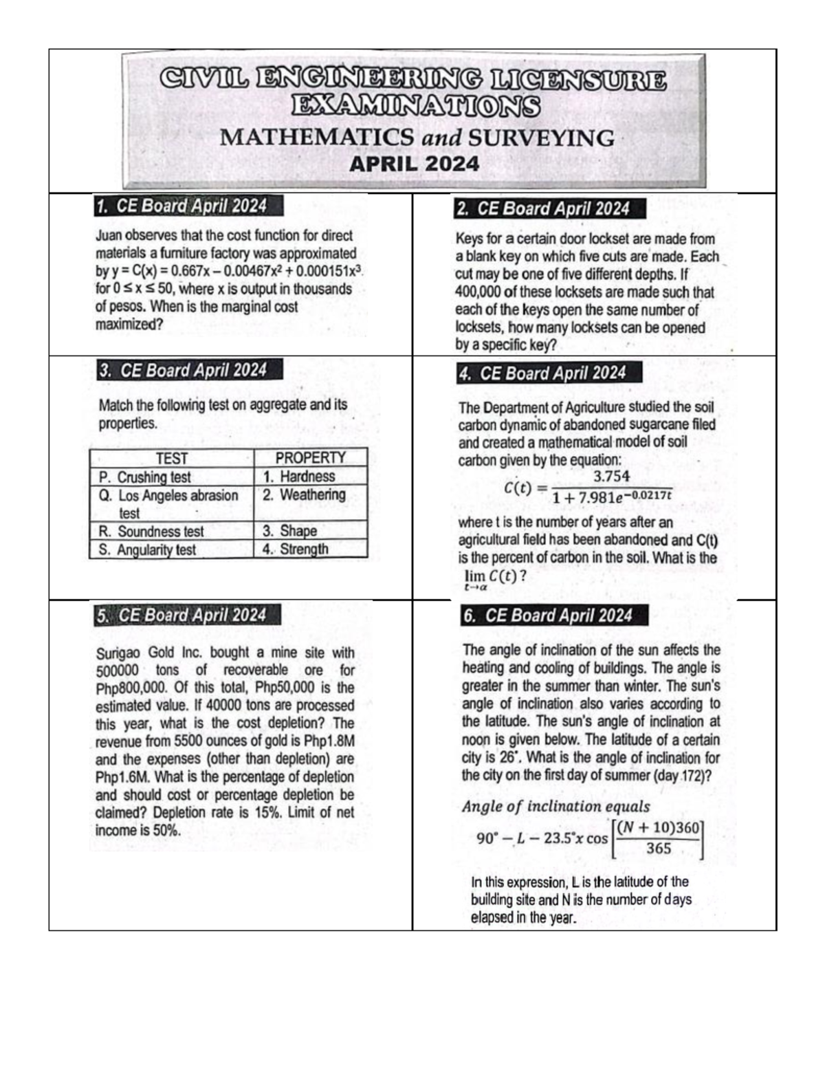 April 2024 MSTC questions - CIVIL ENGINEERINGLICENSURE EXAMINATIONS ...