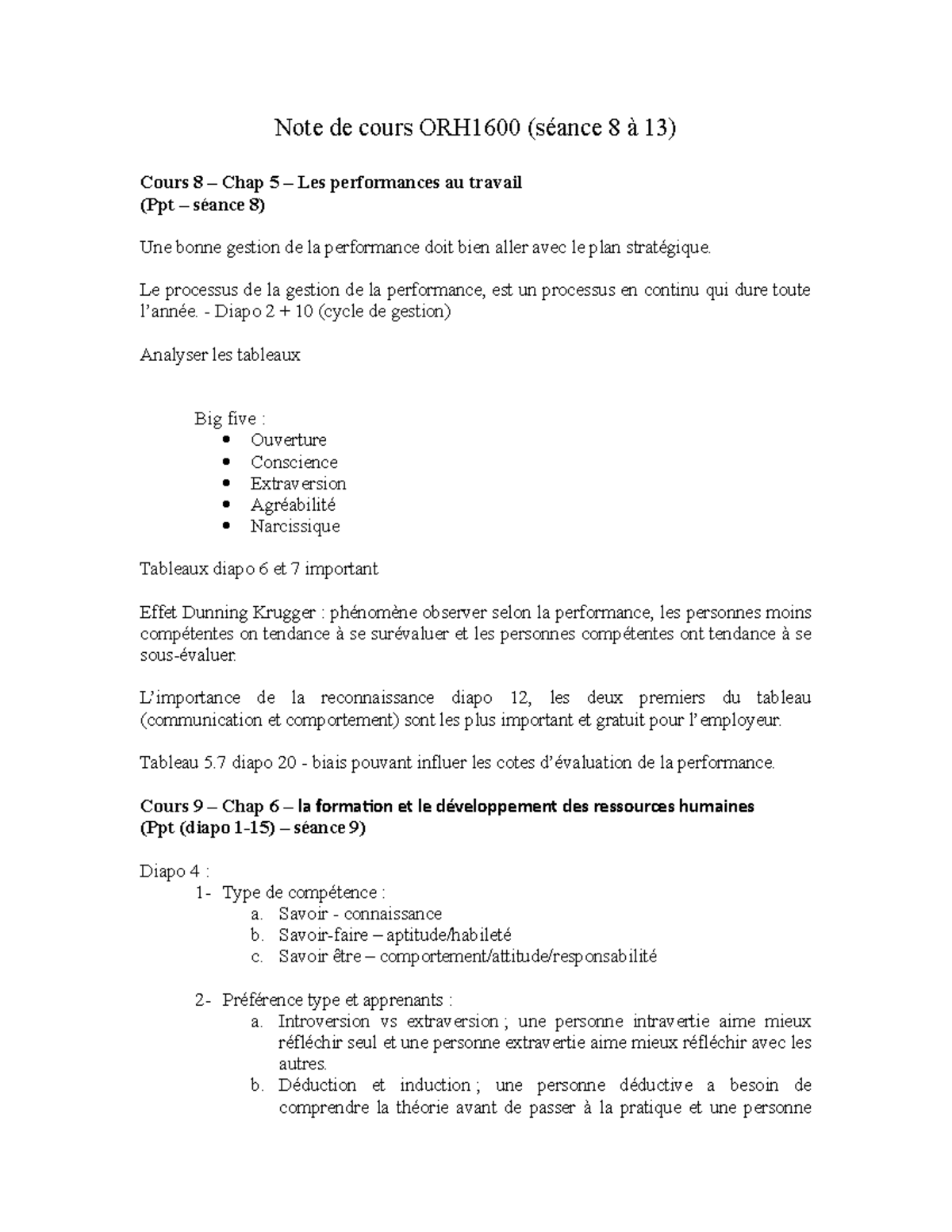Note de cours ORH1600 FINAL - Note de cours ORH1600 (séance 8 à 13 ...